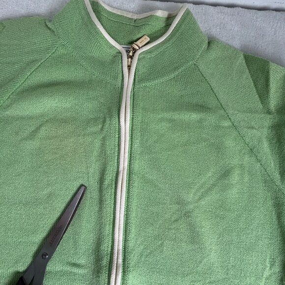 St. John Sport Marie Gray Womens Green Wool-Blend Zip-Up Short Sleeve Top Large - Picture 11 of 13